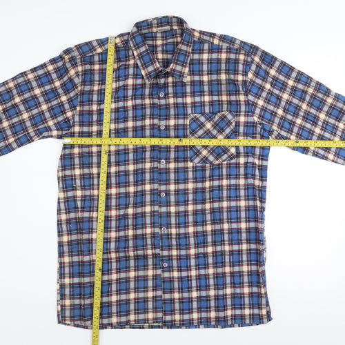 Focus Collection Men's Blue Checked Flannel Long Sleeve Shirt XL