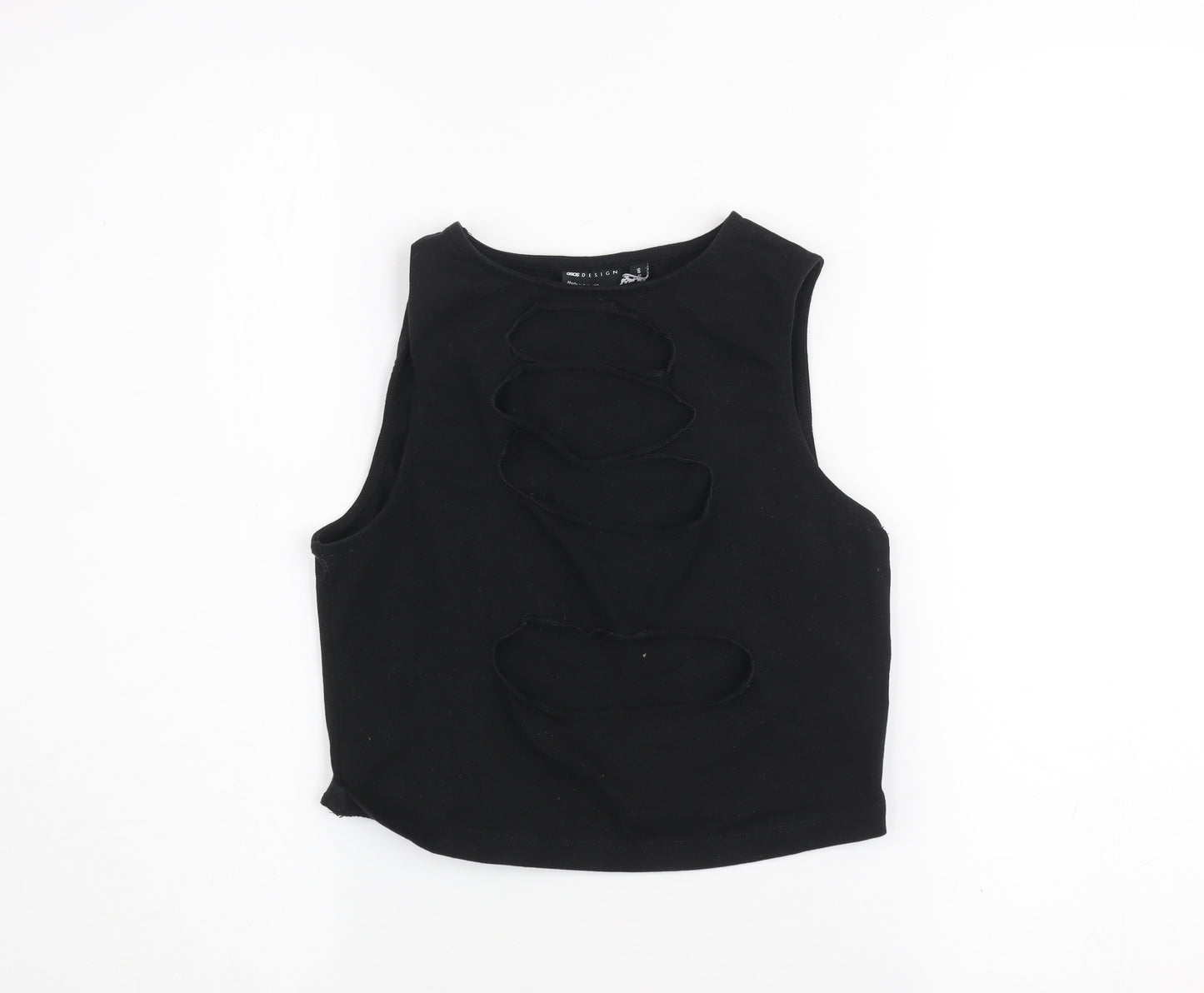 ASOS DESIGN Women's Black Cropped Cut-Out Tank Top Size 10