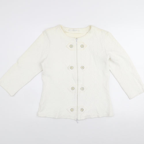 Rayure Paris Women’s Ivory Short Jacket Size 14 Button Zip Classic Style