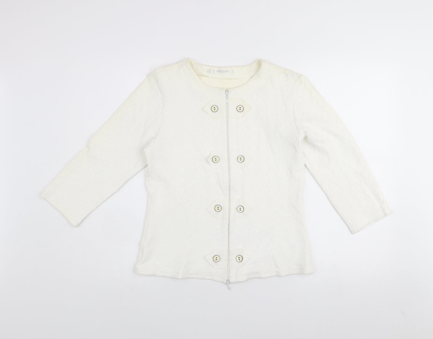 Rayure Paris Women’s Ivory Short Jacket Size 14 Button Zip Classic Style