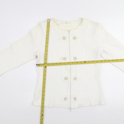 Rayure Paris Women’s Ivory Short Jacket Size 14 Button Zip Classic Style