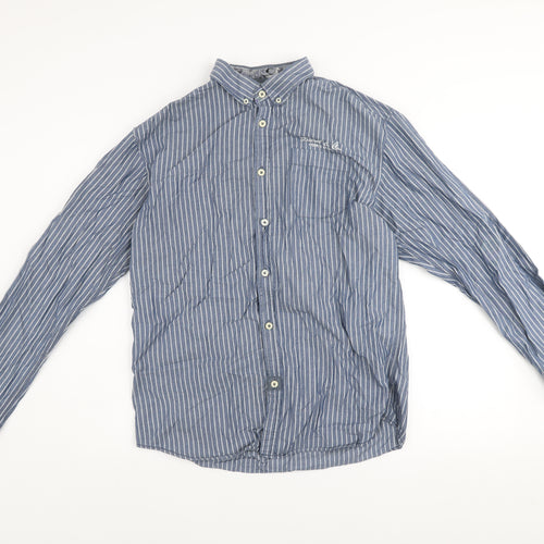 Diesel Jeans Men's Blue Striped Cotton Long Sleeve Button-Up Shirt L