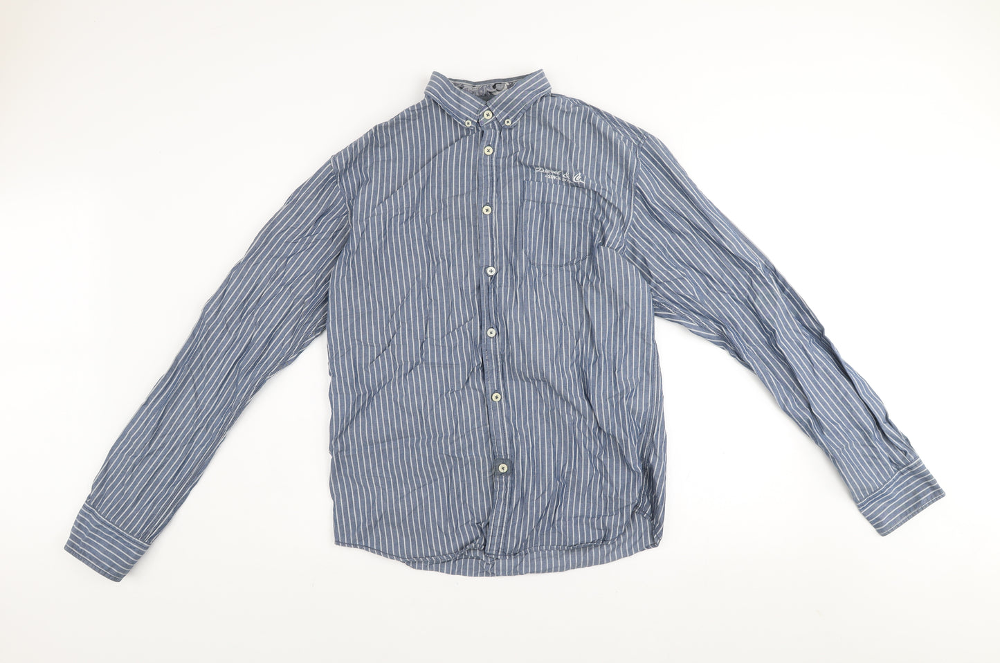 Diesel Jeans Men's Blue Striped Cotton Long Sleeve Button-Up Shirt L