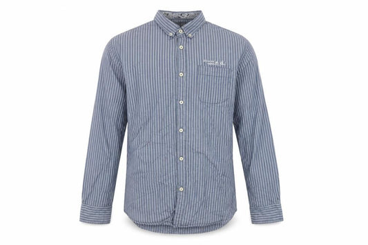 Front view of Diesel Jeans Men's Blue Striped Cotton Long Sleeve Button-Up Shirt L
