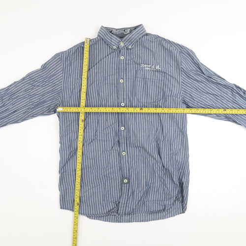 Diesel Jeans Men's Blue Striped Cotton Long Sleeve Button-Up Shirt L