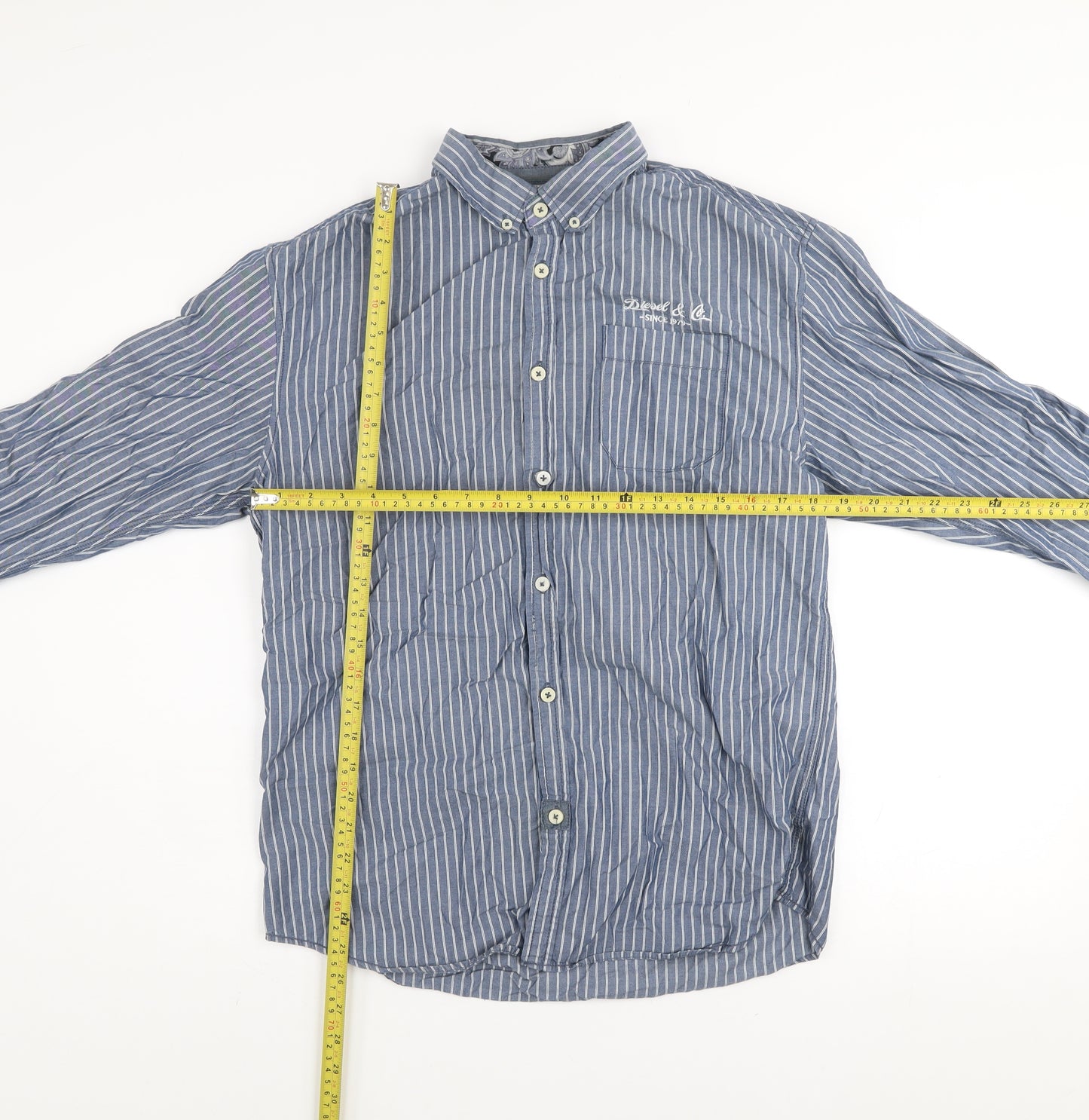 Diesel Jeans Men's Blue Striped Cotton Long Sleeve Button-Up Shirt L