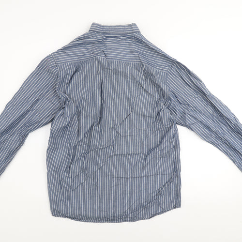Diesel Jeans Men's Blue Striped Cotton Long Sleeve Button-Up Shirt L