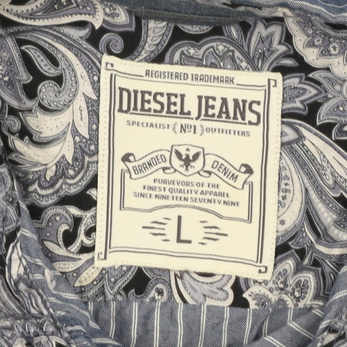 Diesel Jeans Men's Blue Striped Cotton Long Sleeve Button-Up Shirt L