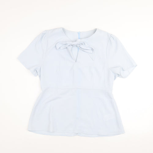AngelEye London Women’s Blue Short Sleeve Bow Blouse Size 14