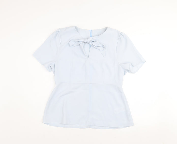 AngelEye London Women’s Blue Short Sleeve Bow Blouse Size 14