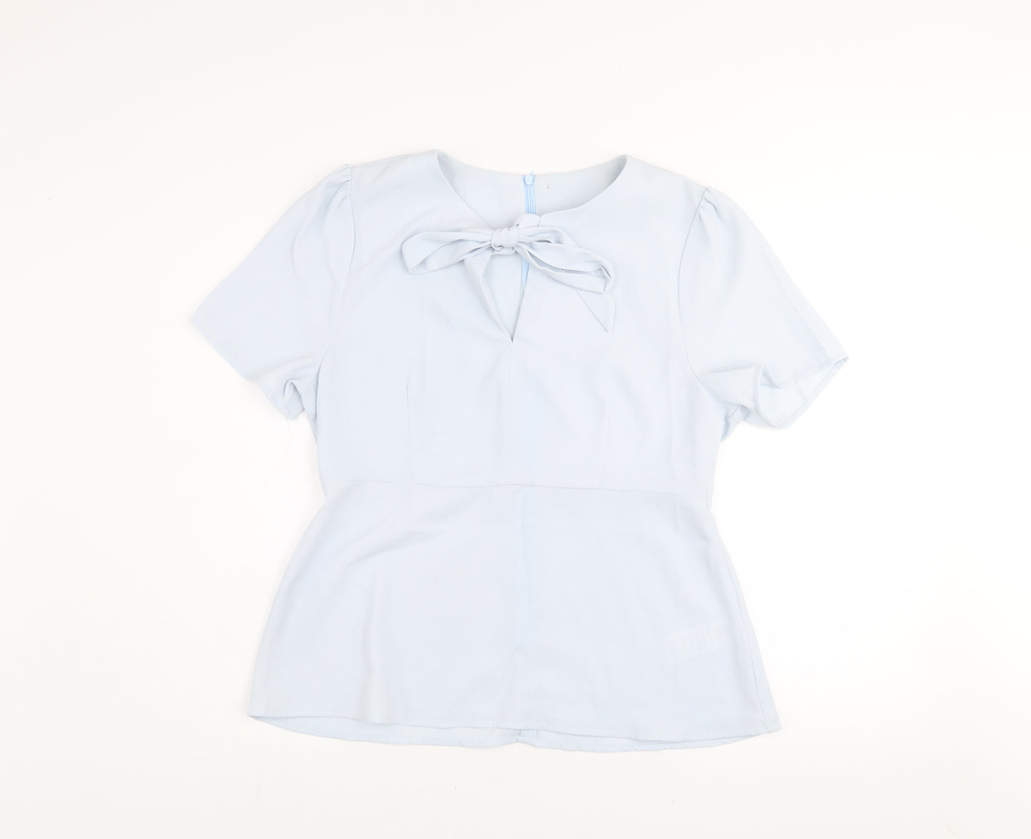 AngelEye London Women’s Blue Short Sleeve Bow Blouse Size 14