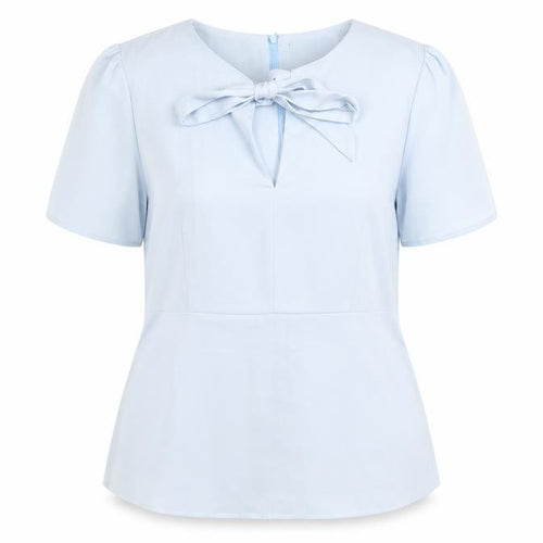 AngelEye London Women’s Blue Short Sleeve Bow Blouse Size 14