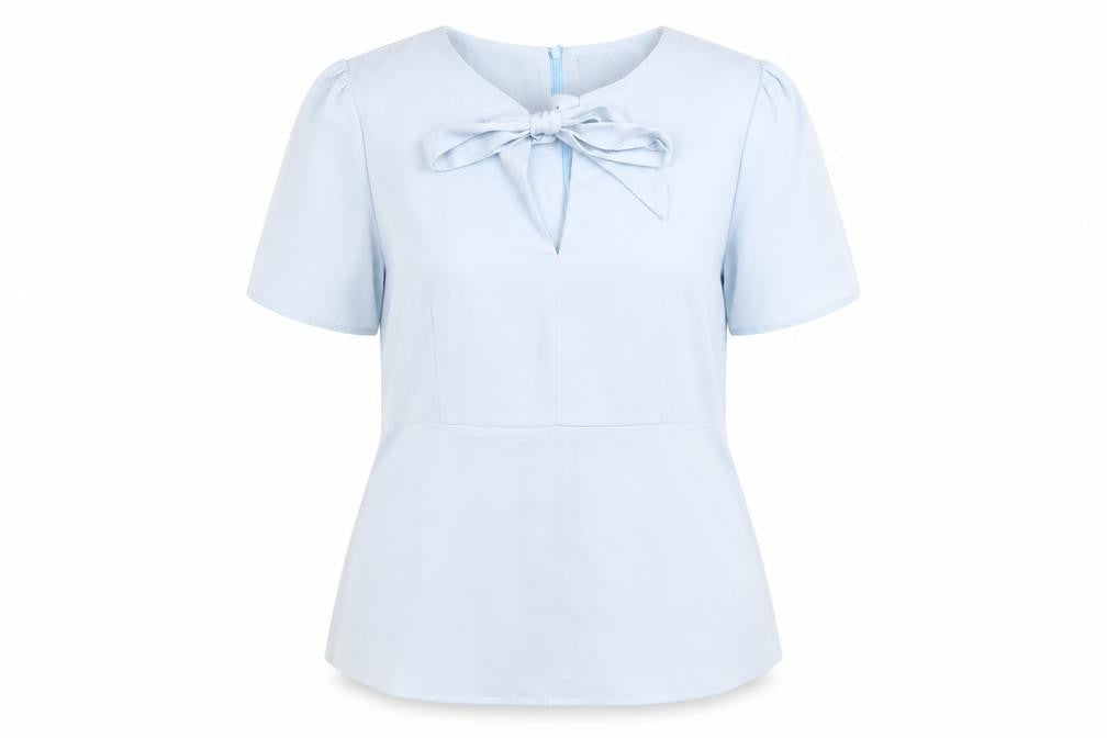 AngelEye London Women’s Blue Short Sleeve Bow Blouse Size 14
