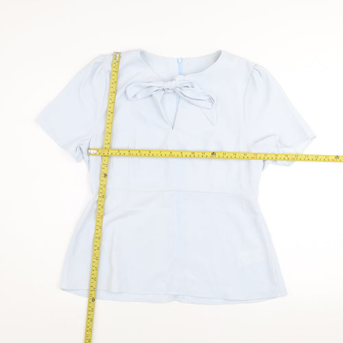 AngelEye London Women’s Blue Short Sleeve Bow Blouse Size 14