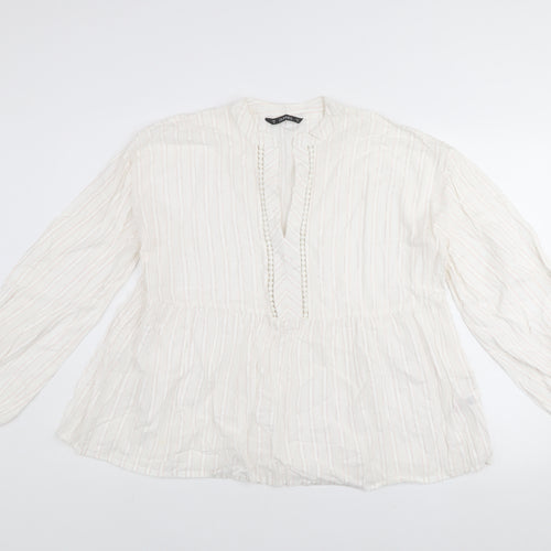 Dunnes Women Ivory Striped Cotton Tunic Blouse Size M