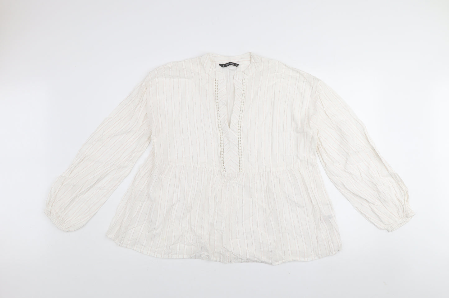 Dunnes Women Ivory Striped Cotton Tunic Blouse Size M