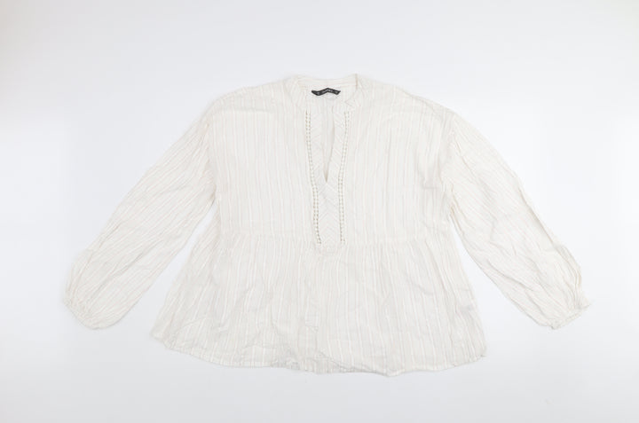 Dunnes Women Ivory Striped Cotton Tunic Blouse Size M