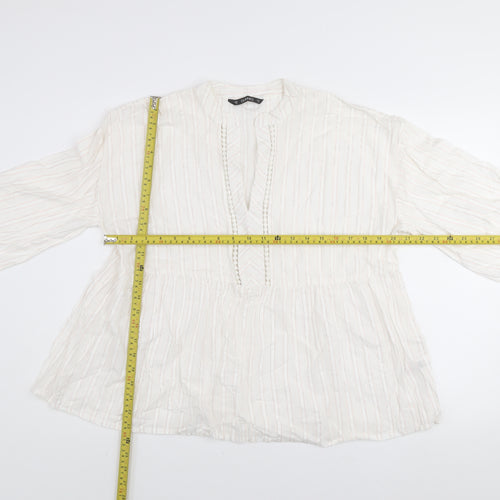 Dunnes Women Ivory Striped Cotton Tunic Blouse Size M