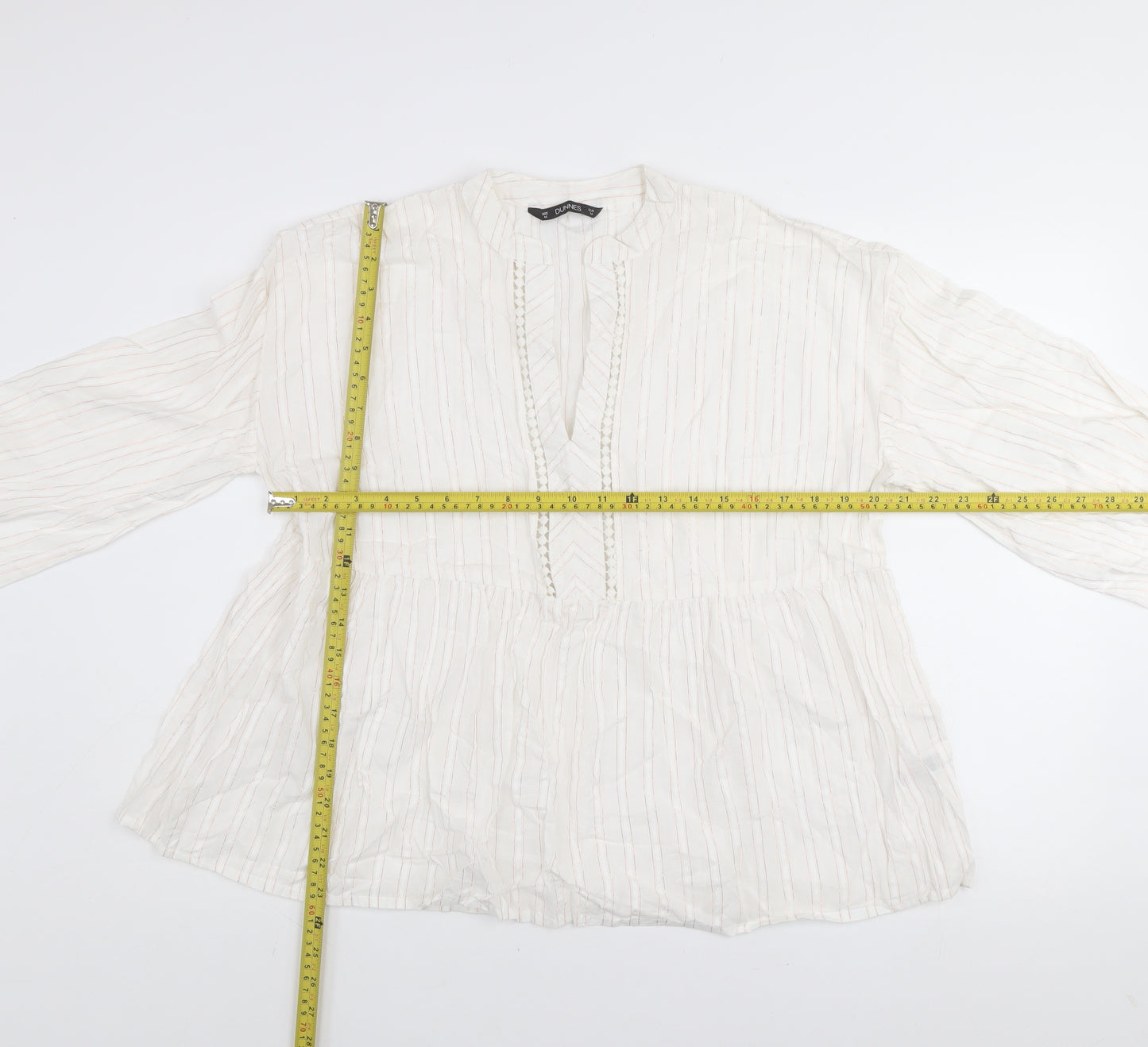 Dunnes Women Ivory Striped Cotton Tunic Blouse Size M