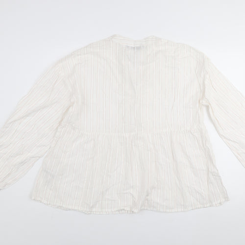 Dunnes Women Ivory Striped Cotton Tunic Blouse Size M