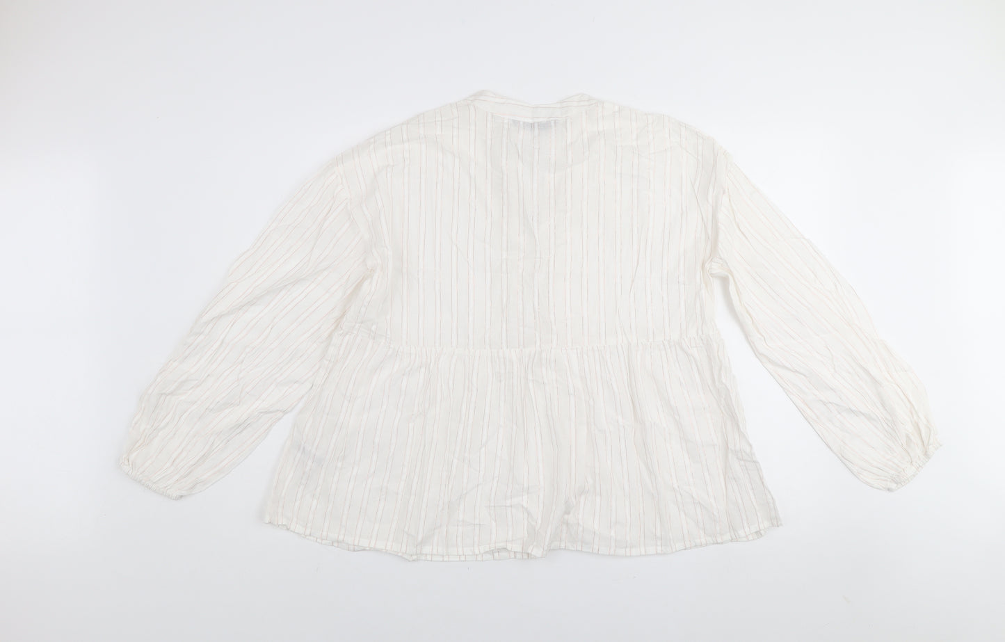 Dunnes Women Ivory Striped Cotton Tunic Blouse Size M