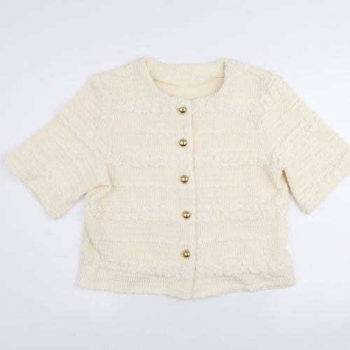 Emily & Me Women’s Ivory Cropped Tweed Button Jacket Size M