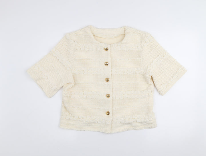 Emily & Me Women’s Ivory Cropped Tweed Button Jacket Size M