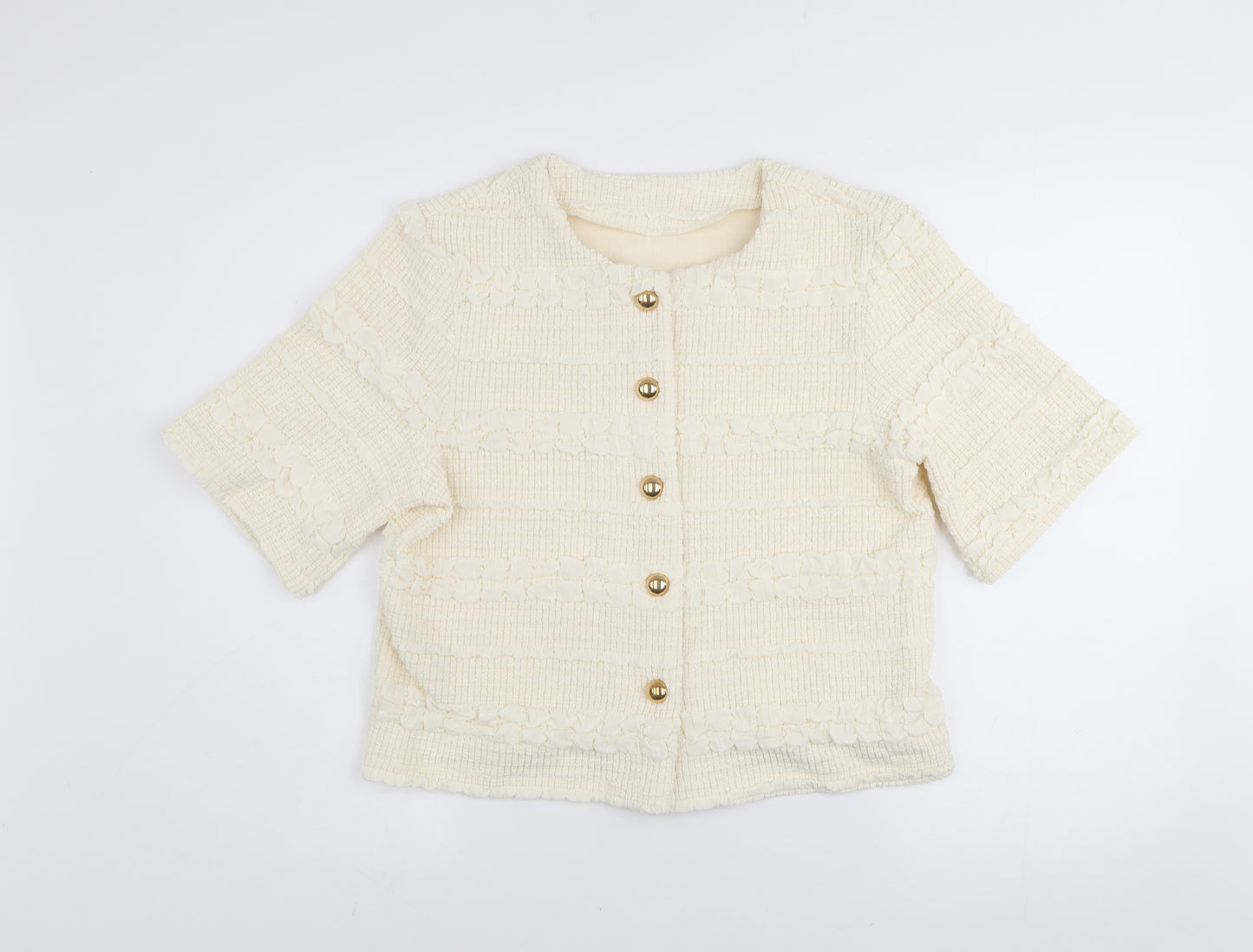 Emily & Me Women’s Ivory Cropped Tweed Button Jacket Size M