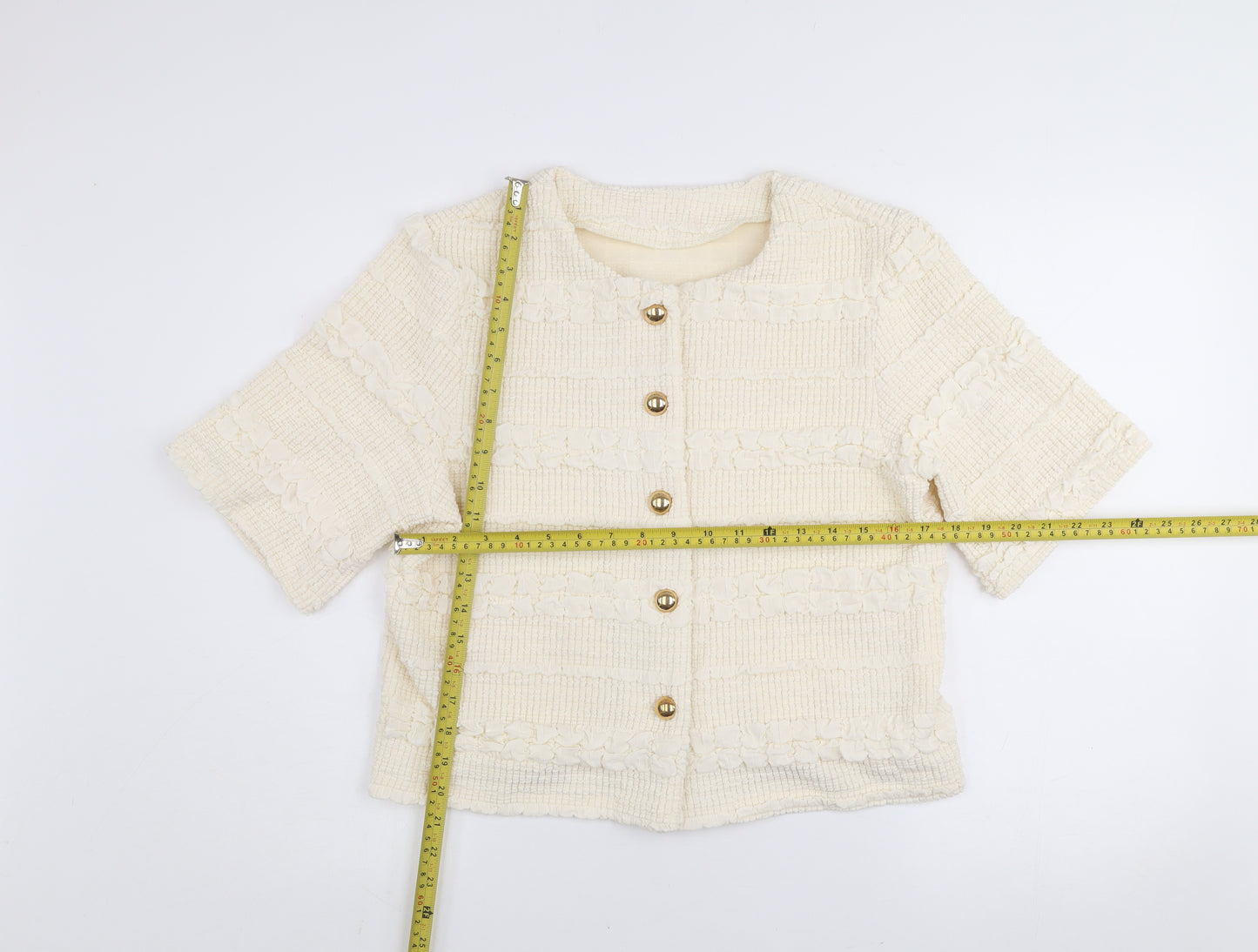 Emily & Me Women’s Ivory Cropped Tweed Button Jacket Size M