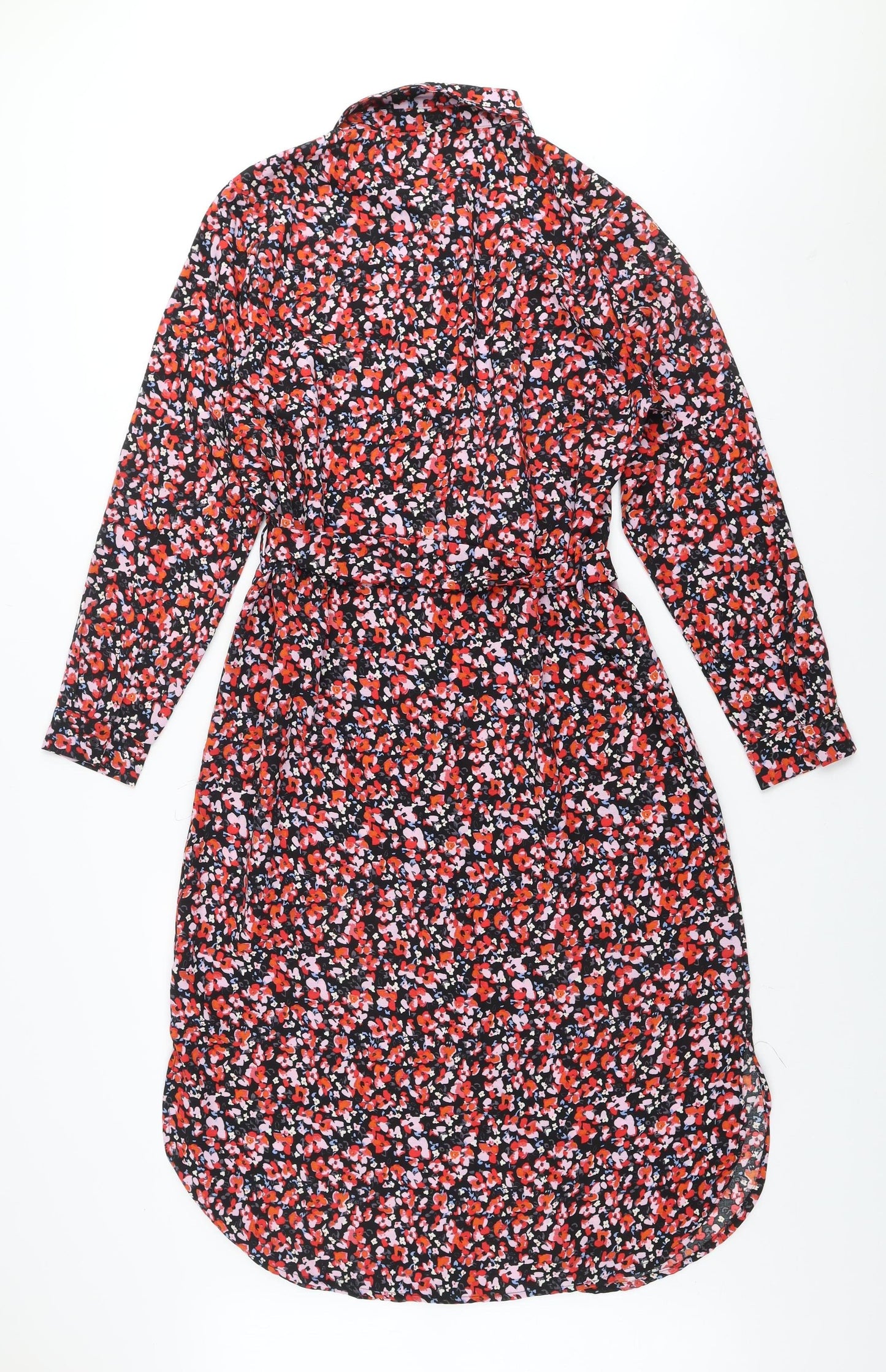 JDY Women’s Multicoloured Floral Shirt Dress L Midi Belted Lightweight