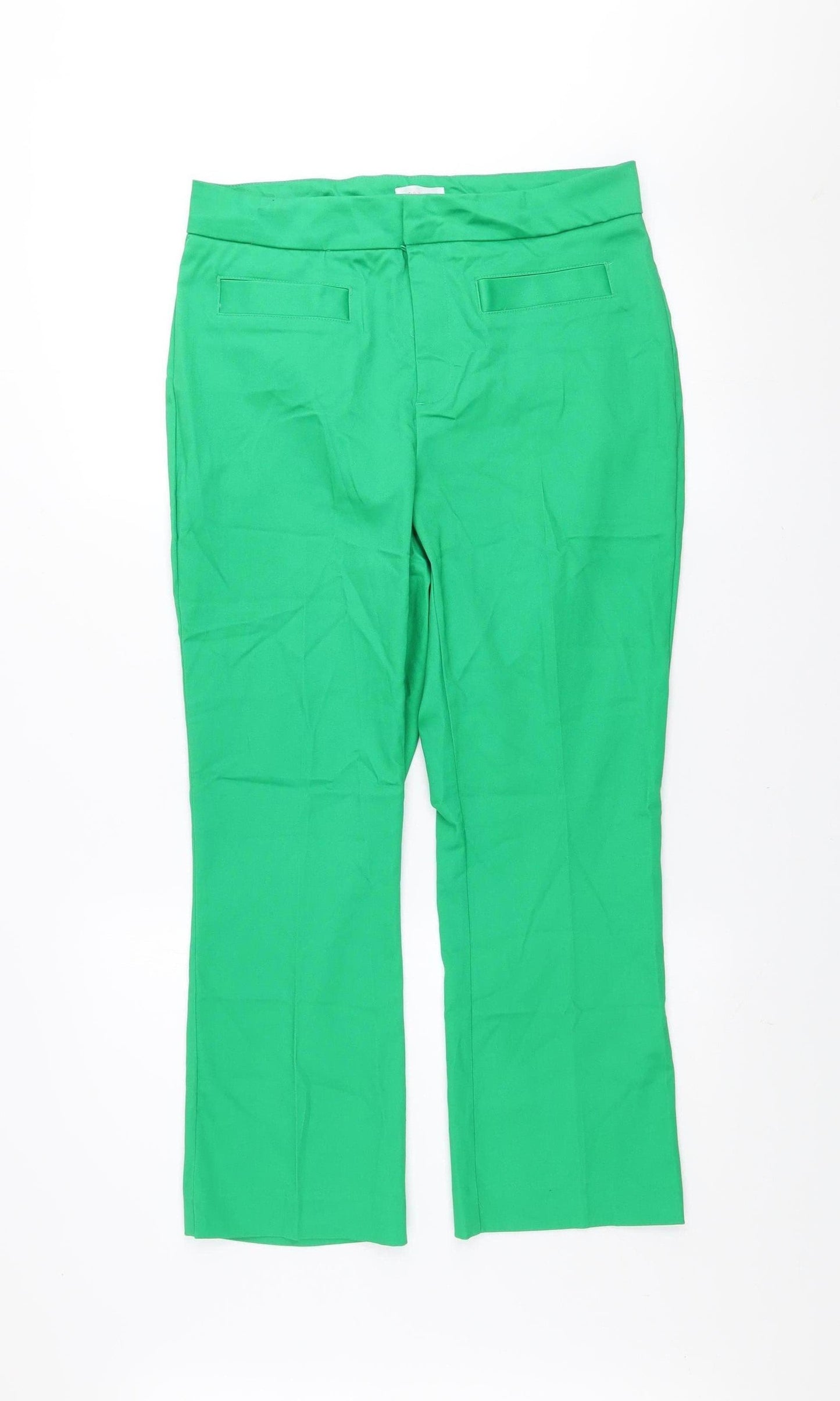 Savida Women's Green Size 12 Cotton Blend Straight Trousers