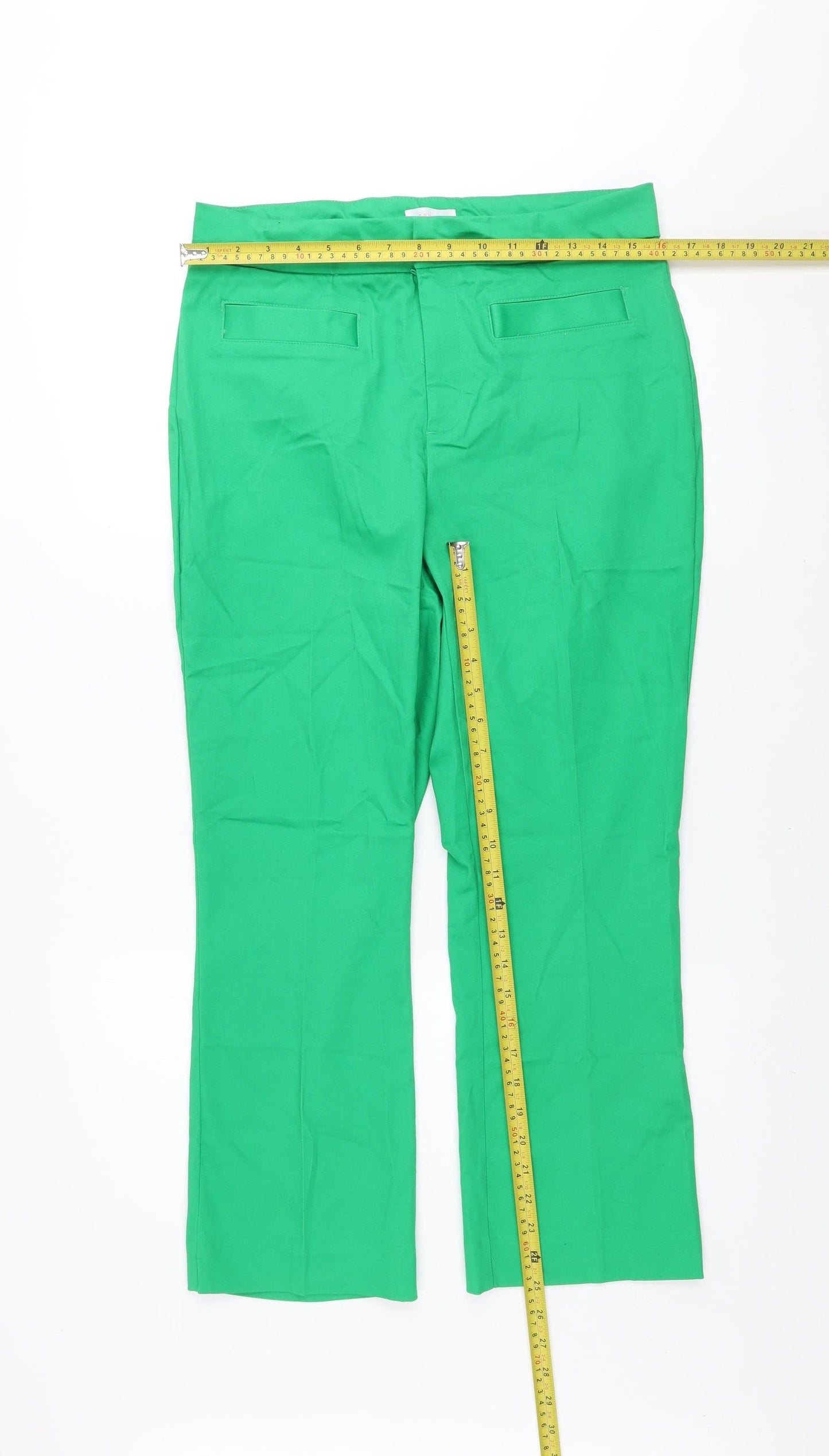 Savida Women's Green Size 12 Cotton Blend Straight Trousers