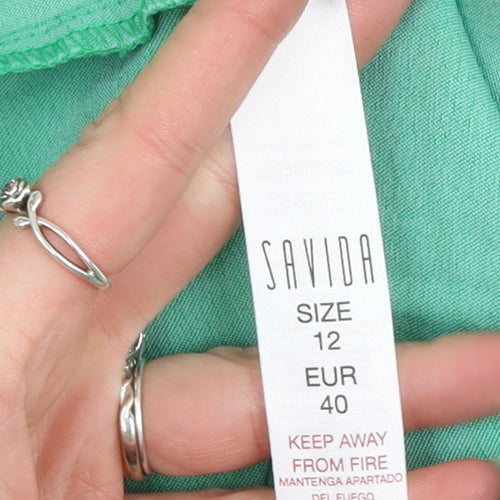 Savida Women's Green Size 12 Cotton Blend Straight Trousers