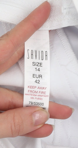 Savida Women’s White Slim Fit Stretch Trousers Size 14