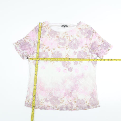Casamia Women's Multicoloured Floral Lace Short Sleeve T-Shirt M
