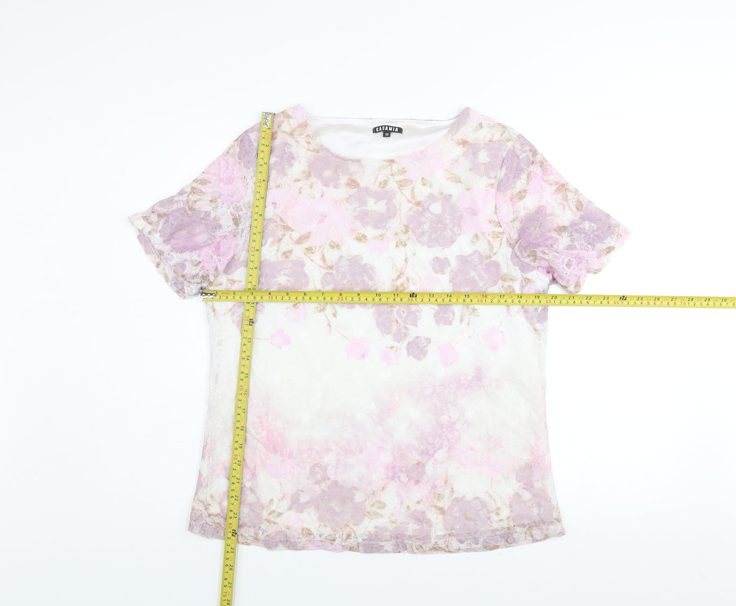 Casamia Women's Multicoloured Floral Lace Short Sleeve T-Shirt M