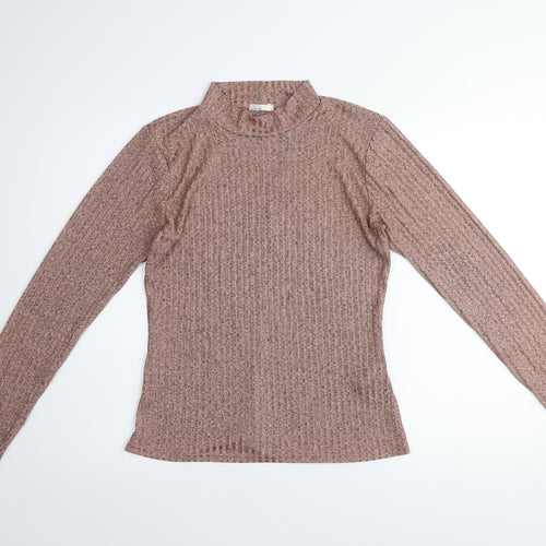 NLY Trend Women's Pink Ribbed Mock Neck Long Sleeve Jersey Top XL