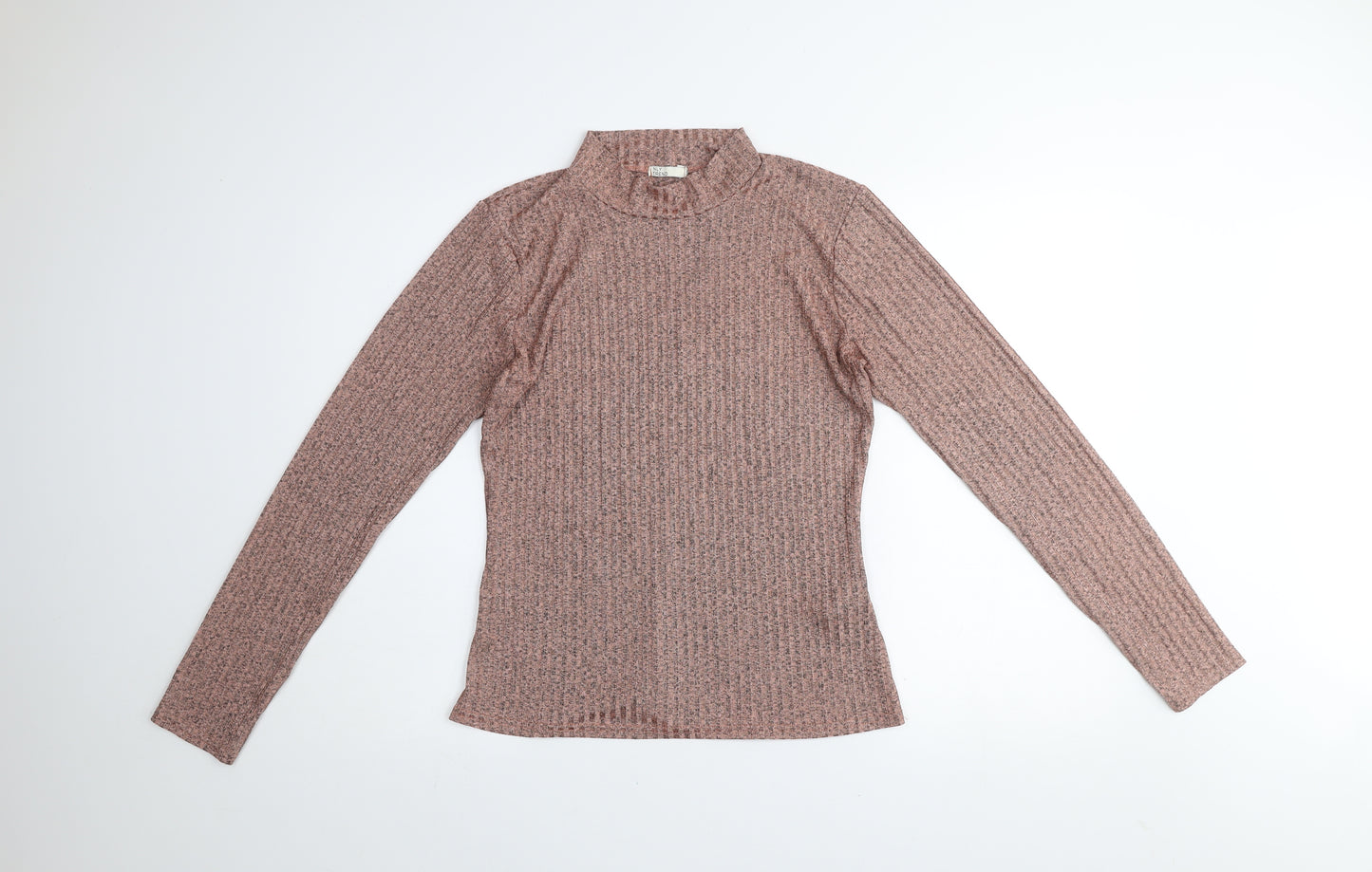 NLY Trend Women's Pink Ribbed Mock Neck Long Sleeve Jersey Top XL