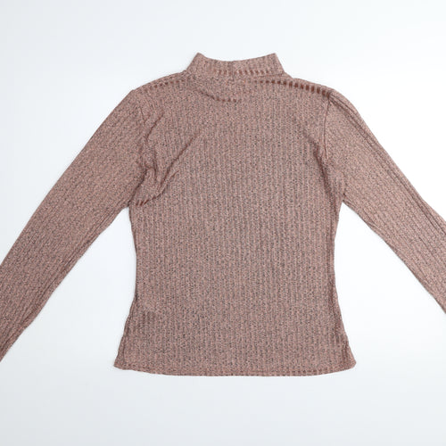 NLY Trend Women's Pink Ribbed Mock Neck Long Sleeve Jersey Top XL