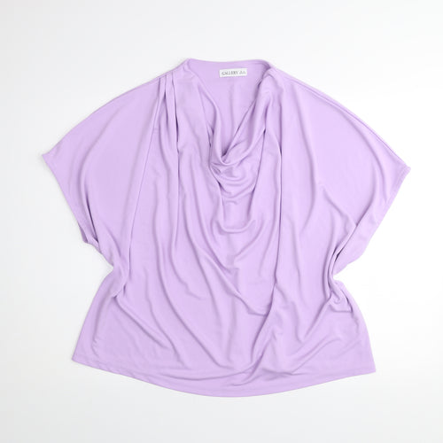 Gallery Women Lilac Cowl Neck Relaxed Fit Short Sleeve Blouse XL