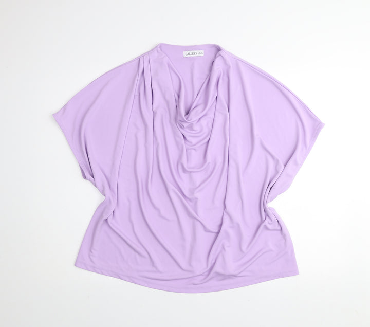 Gallery Women Lilac Cowl Neck Relaxed Fit Short Sleeve Blouse XL