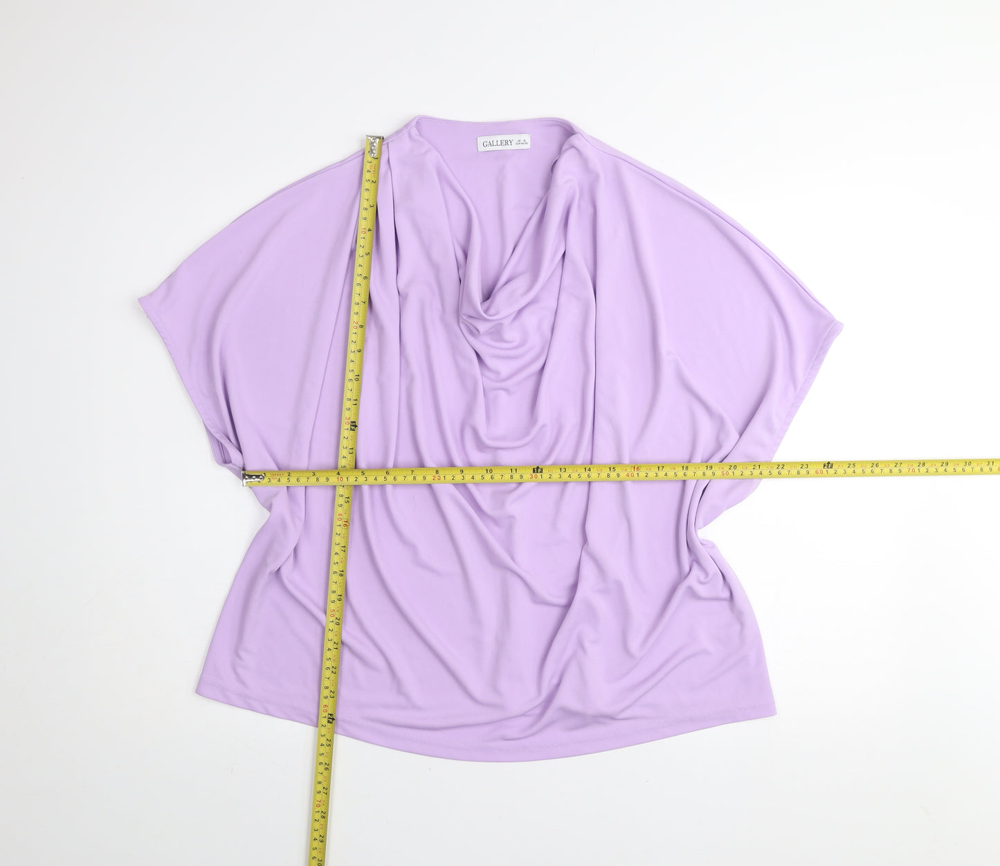 Gallery Women Lilac Cowl Neck Relaxed Fit Short Sleeve Blouse XL