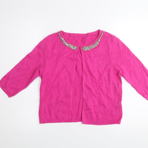 Savida Women's Pink Jewel Neck 3/4 Sleeve Cotton Cardigan Size S