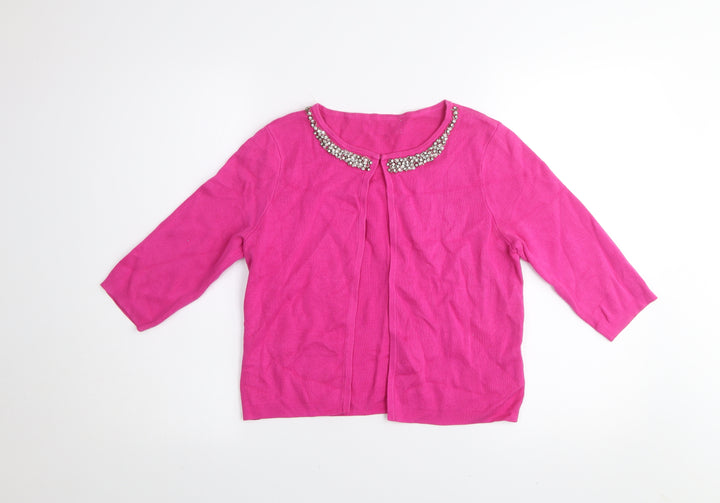 Savida Women's Pink Jewel Neck 3/4 Sleeve Cotton Cardigan Size S