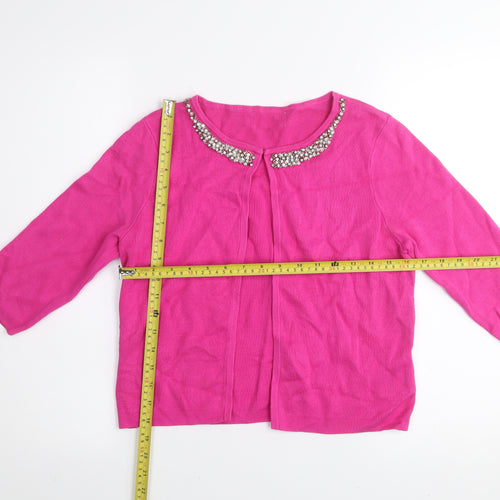 Savida Women's Pink Jewel Neck 3/4 Sleeve Cotton Cardigan Size S