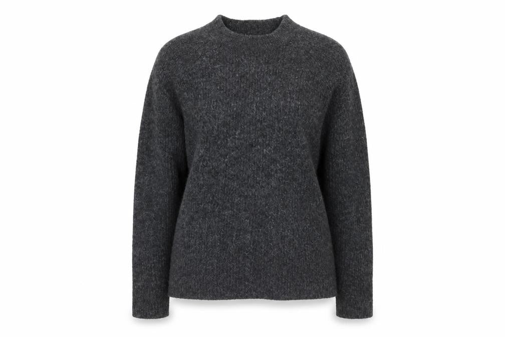 Front view of Pieces Women's Grey Wool Blend Chunky-Knit jumper, size M