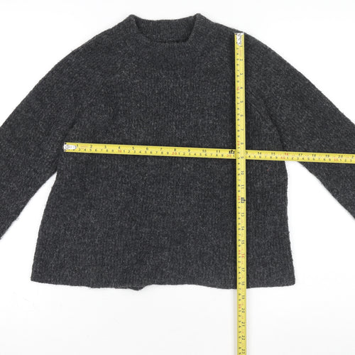 Pieces Women's Grey Wool Blend Chunky-Knit Pullover Jumper Size M