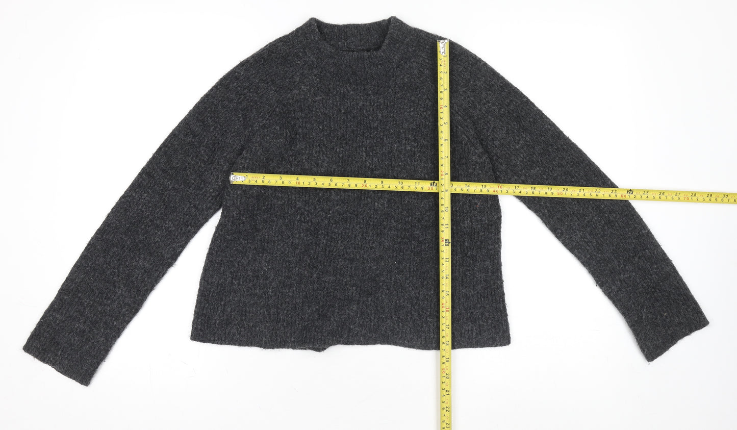 Pieces Women's Grey Wool Blend Chunky-Knit Pullover Jumper Size M