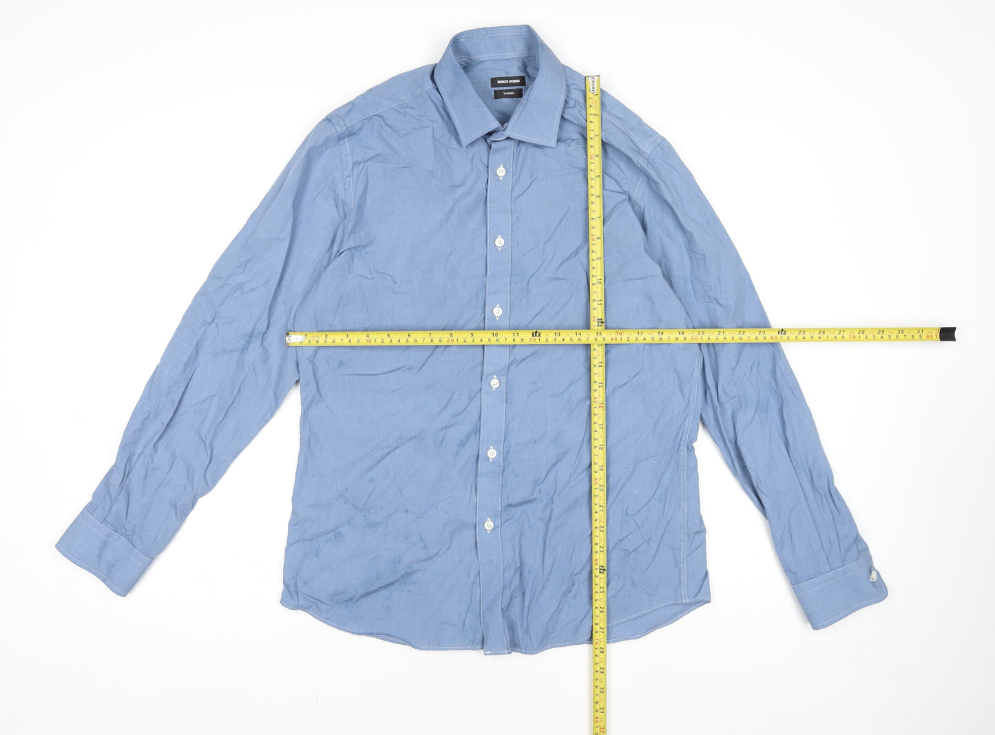 Remus Uomo Men's Blue 16 Slim Fit Long Sleeve Dress Shirt