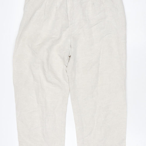 H&M Women Beige Linen Blend Pleated Trousers Size 8 Regular